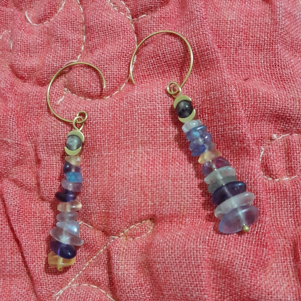 Rainbow Fluorite 'Moon Stack' Earrings